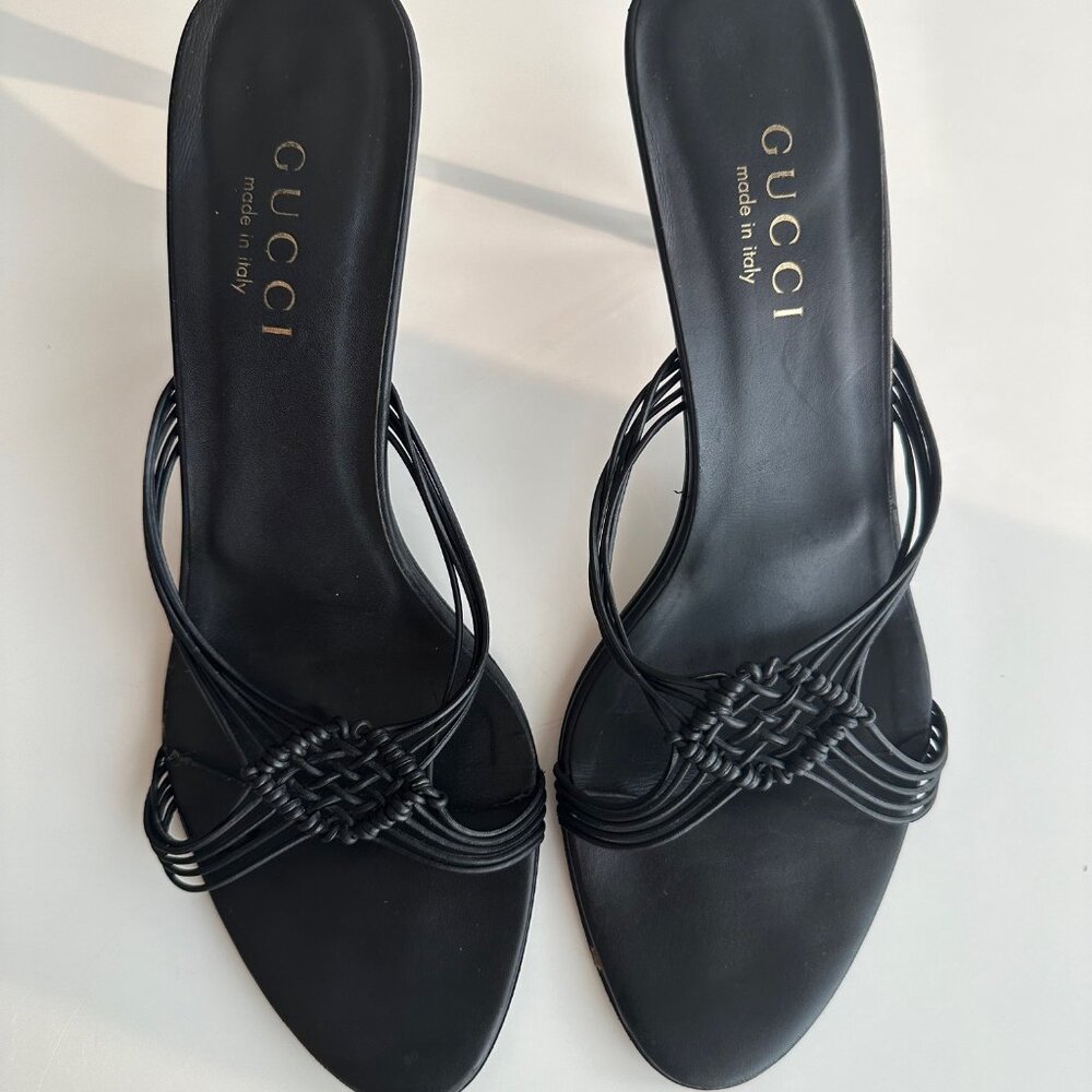 Gucci Mule Strappy Heel Leather Sandals Slip-on Size 38.5